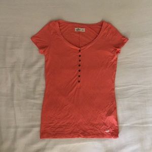 Salmon V-Neck Tee with buttons